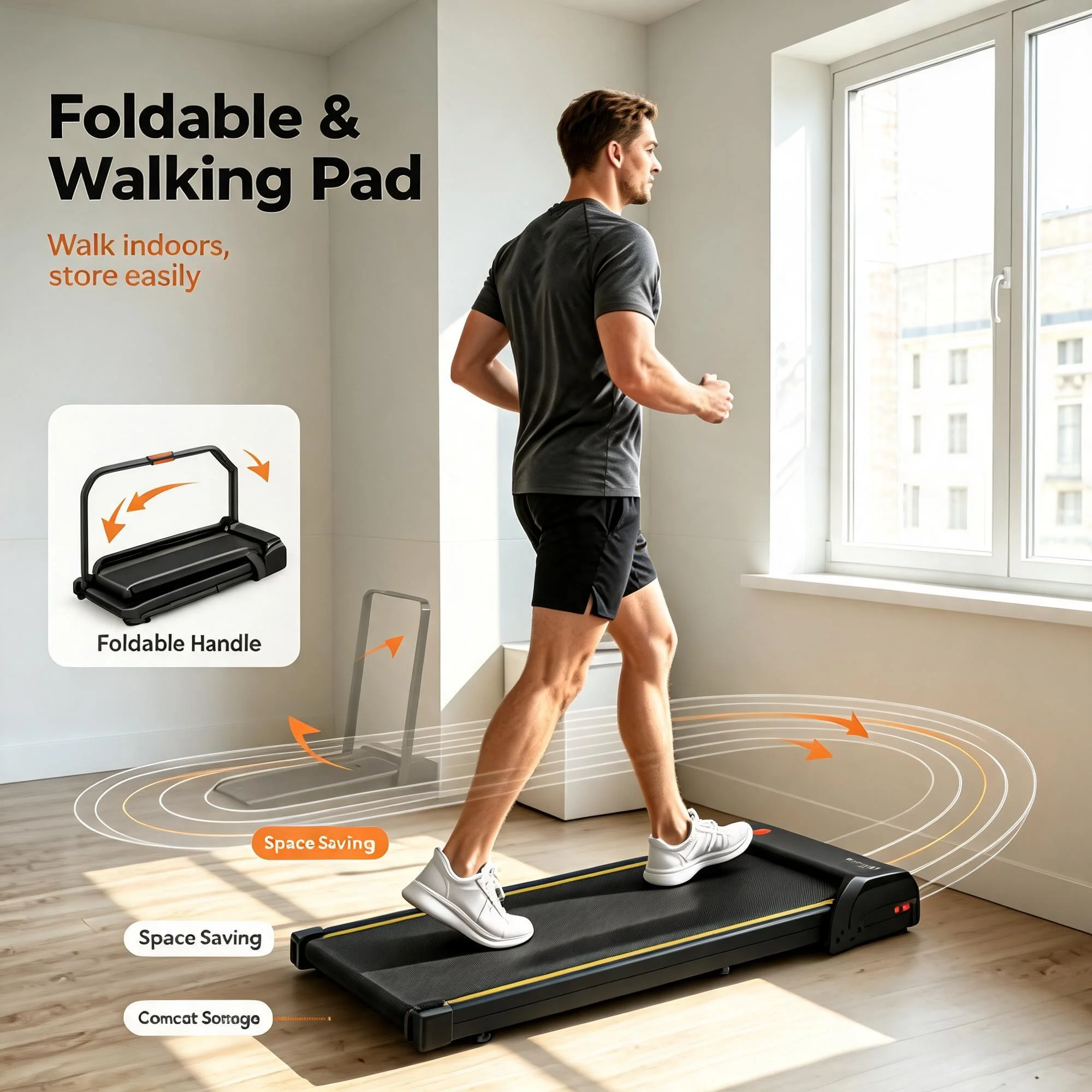 Soozier 2HP Foldable Treadmill with Handlebar, 0.6‑6.2MPH Walking Pad Treadmill for Home Office, LED Display, Remote Control, Safety Key, 220LBS Capacity, Foldable Compact Running Machine