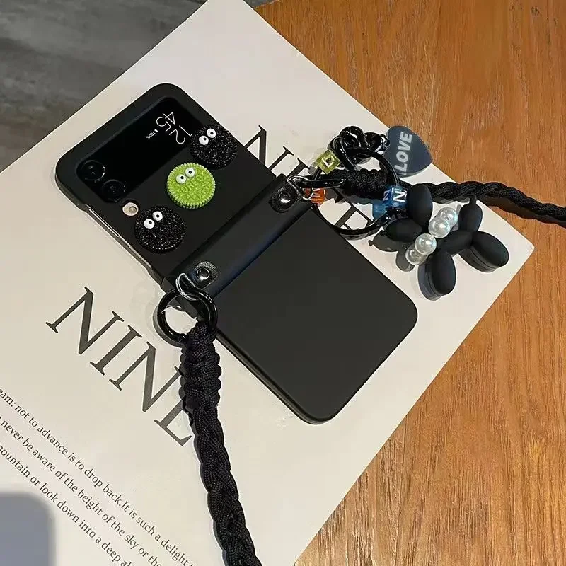 Luxury Fashion Cookies Crossbody Lanyard Hinge Phone case For Samsung Galaxy Z Flip 7 6 5 4 3 5G Cute Dog Pendant Folding Cover