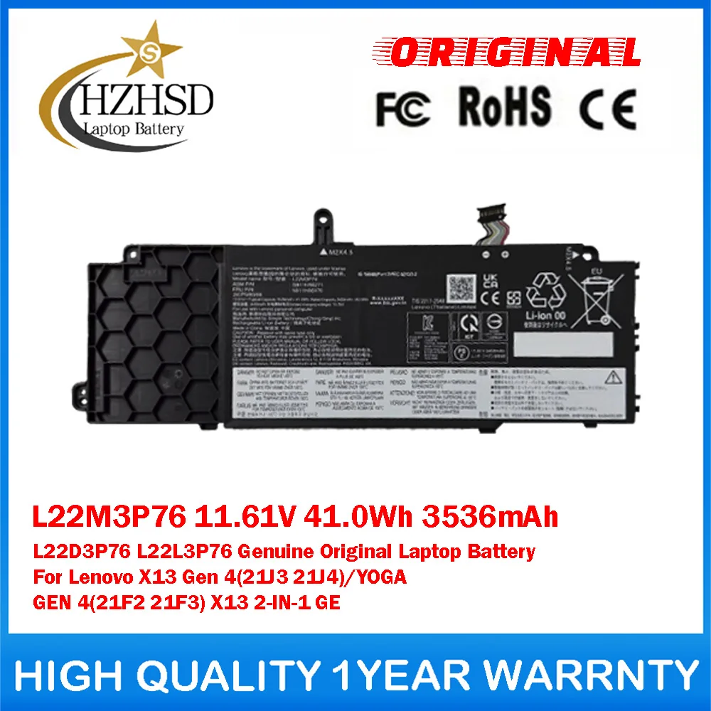 

L22M3P76 11.61V 41.0Wh 3536mAh L22D3P76 L22L3P76 Genuine Original Laptop Battery For Lenovo X13 Gen 4(21J3 21J4)/(21F2 21F3) X13