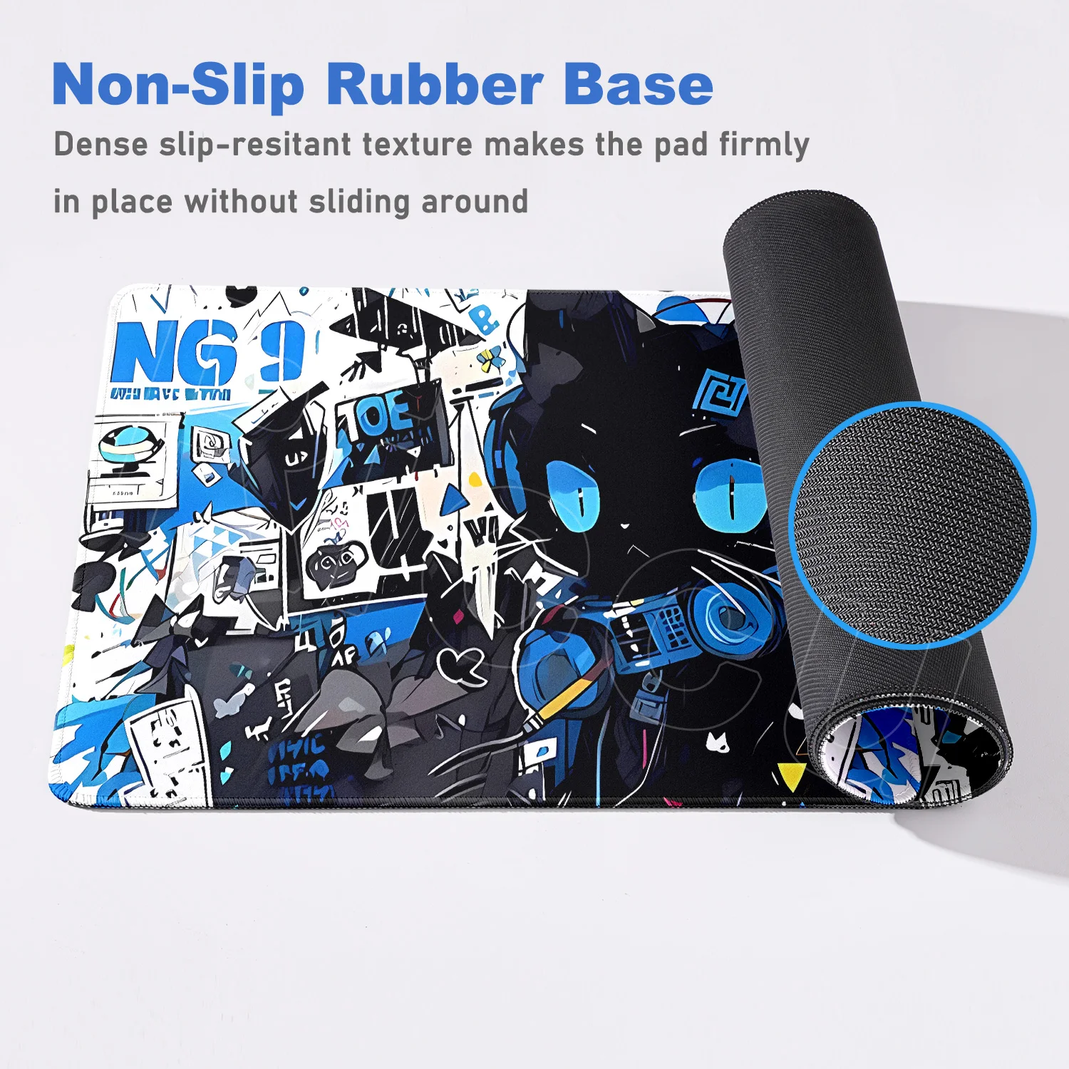 Black Anime Cat Mouse Pad PC Game Mousepad Kawaii Desk Mat Speed Gaming E-Sports Mouse Mat Laptop Large Rubber Keyboard Desk Pad