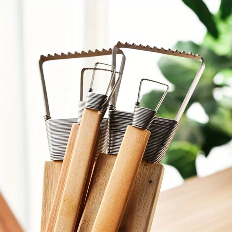 1pcs Ceramic Clay Scraper Tool Toothed Finishing Tool With Texture Effect Sculpting Modelling Clay With Bamboo Handle