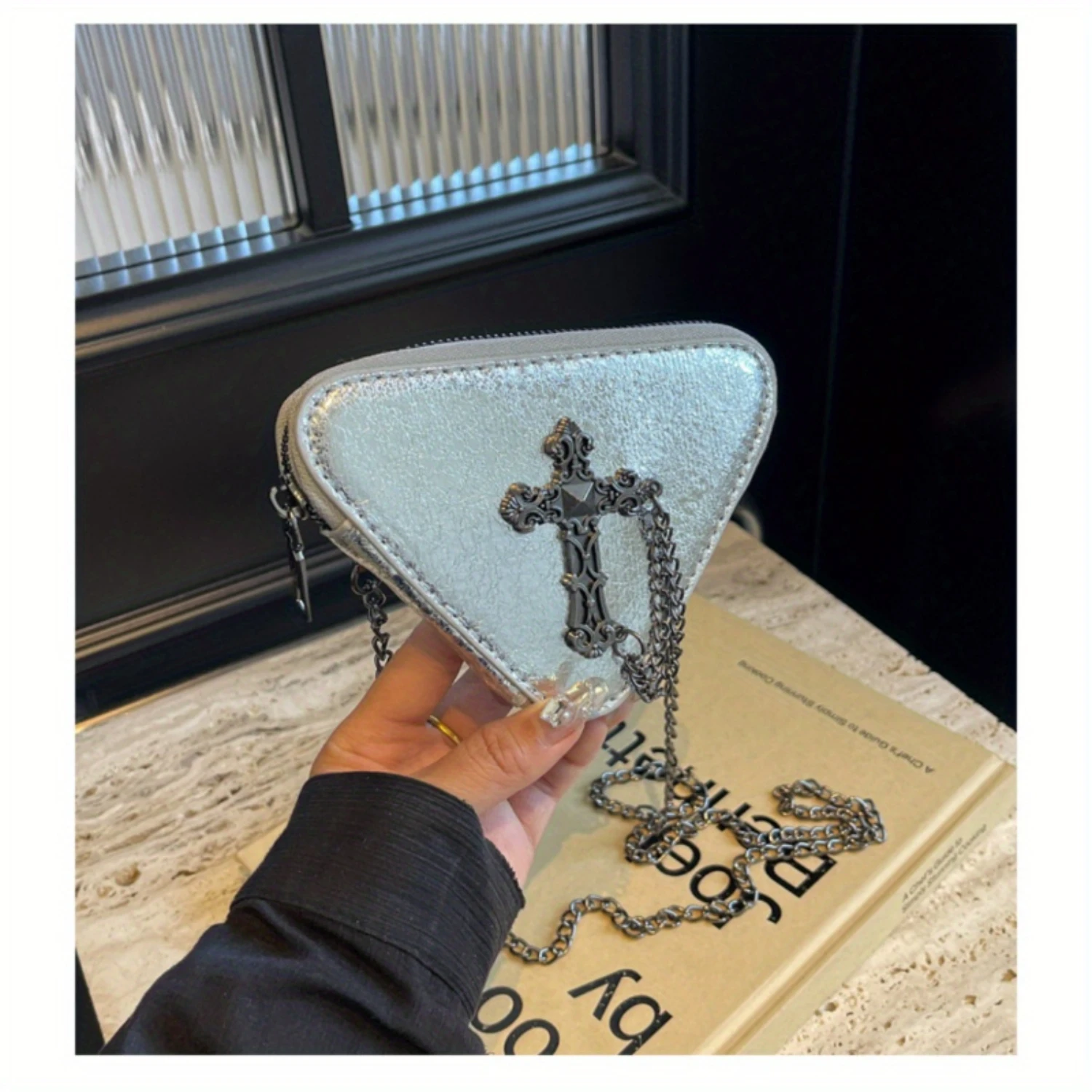 Gothic Style Mini Crossbody Bag, Triangle Shape Shoulder Bag, Cute Design Women's Chic Handbag, Fashion Mini Purse