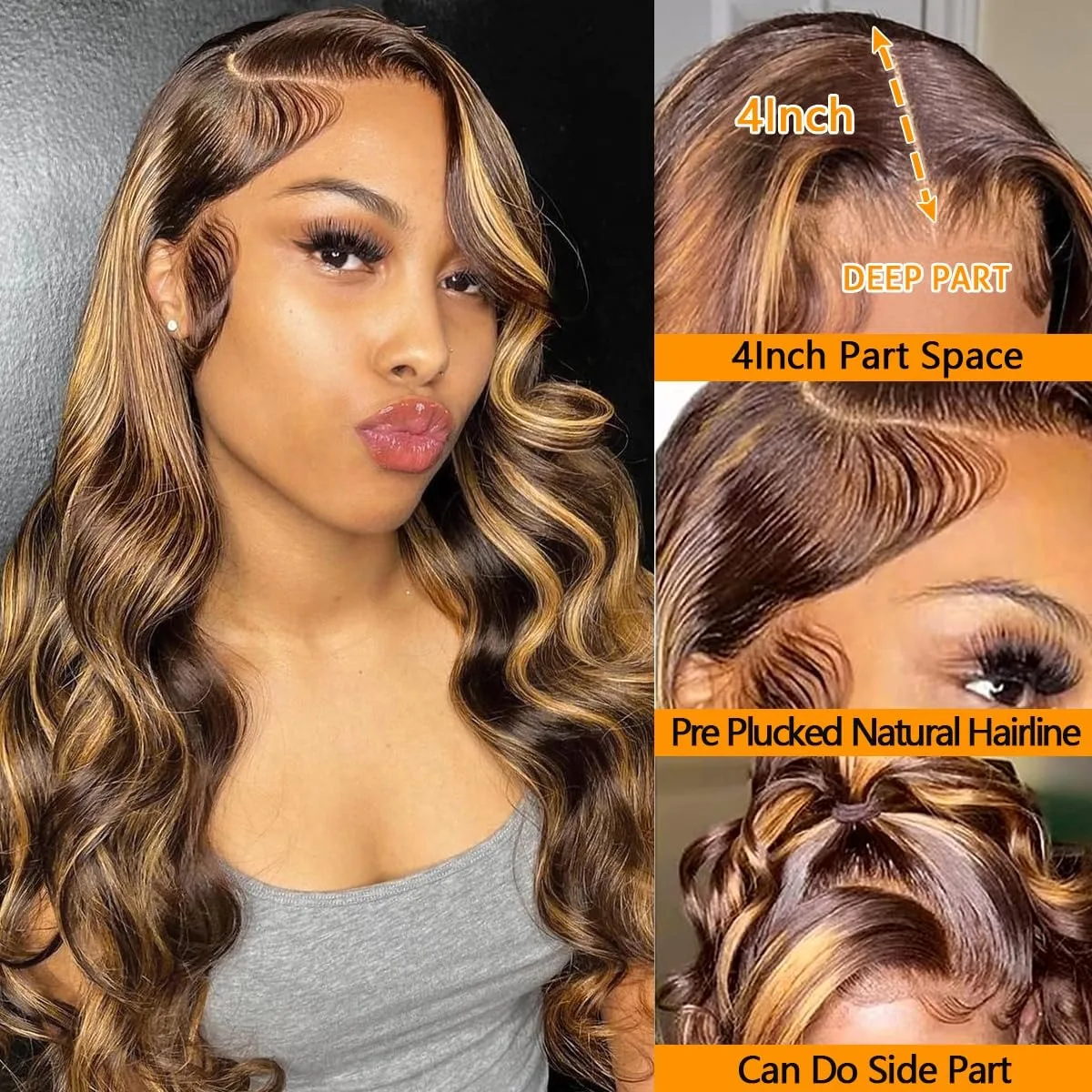 30 Inch Honey Blonde Ombre 13X4 HD Lace Front Wig Human Hair Highlight Body Wave Lace Frontal Wigs Pre Plucked 4/27 Colored image 5