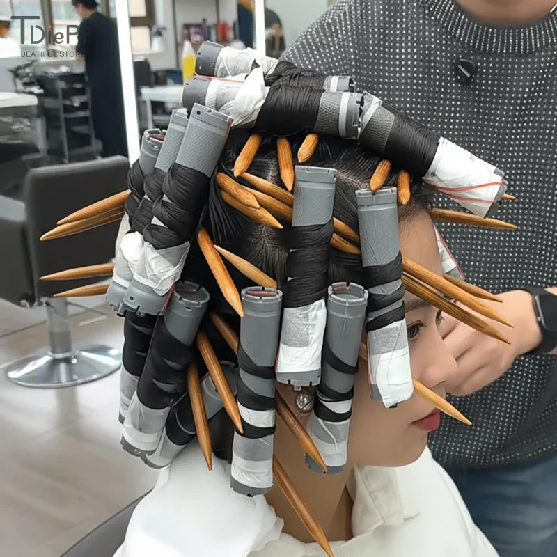 10 個ヘアパーマ絶縁ロッド再利用可能なヘアカールスタイリング絶縁跡のない竹串頭皮抗火傷絶縁スティック