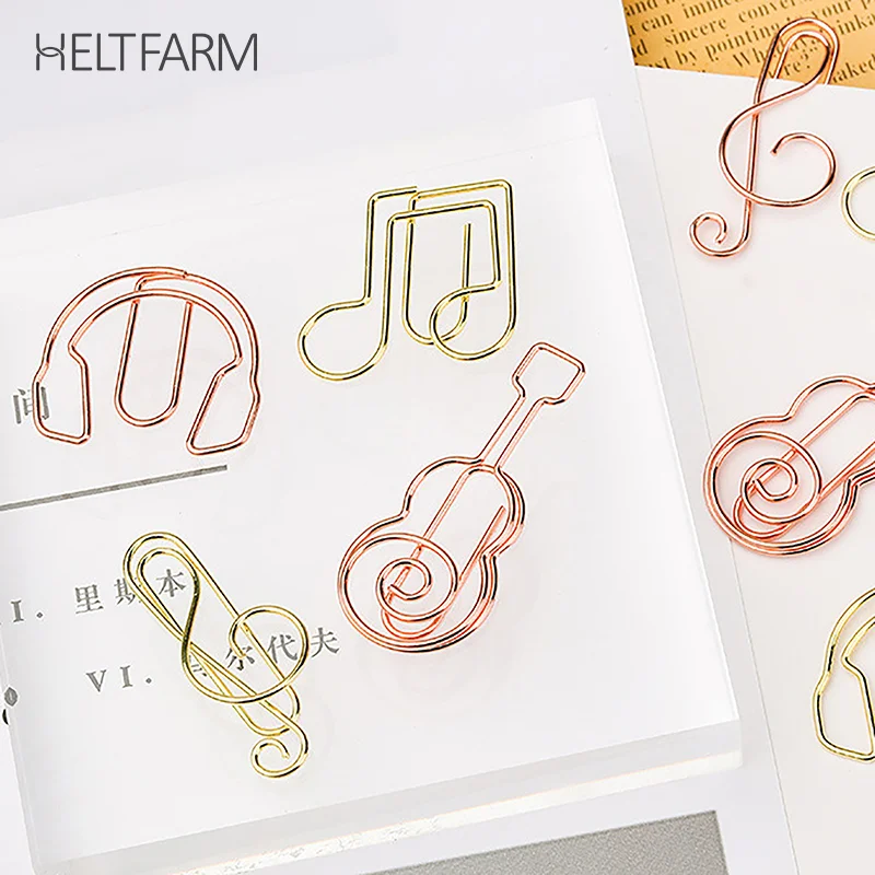 10Pcs Creative Guitar Music Note Metal Paper Clips Earphone Shape Bookmarks Students Stationery Office School Binding Supplies