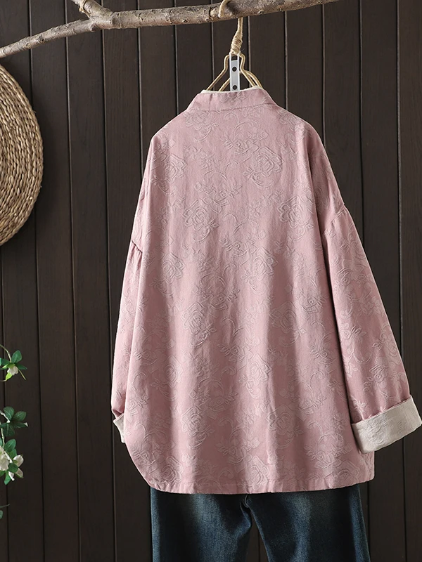 

Chinese Sle Button up Cotton Linen irt Coat Stand Collar Traditional Artistic Design Daily Wear Fem Faion Outerwear