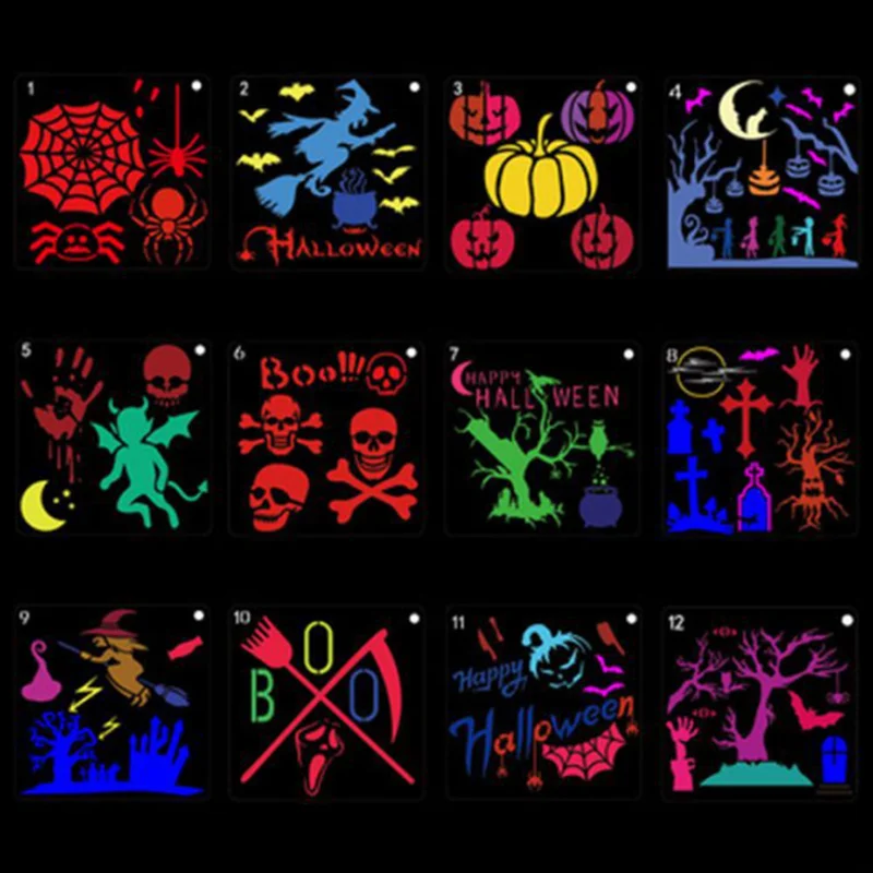 12 Sheets/set Halloween Stencil DIY Layering Wall Scrapbooking Journal Stamp Album Decoration Inkjet Painting Template Reusable