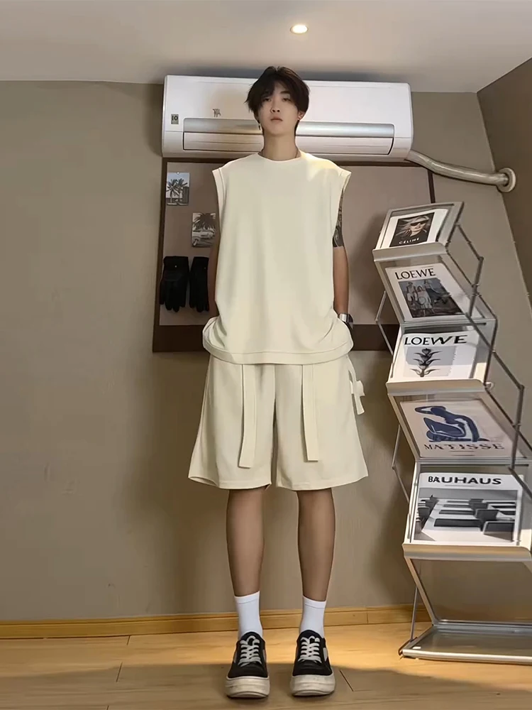 

American Sle Svel T-irt Vest Ice Silk orts Youth Casual Sports Set for Boys Summer Breathable Comfortable Polyest...