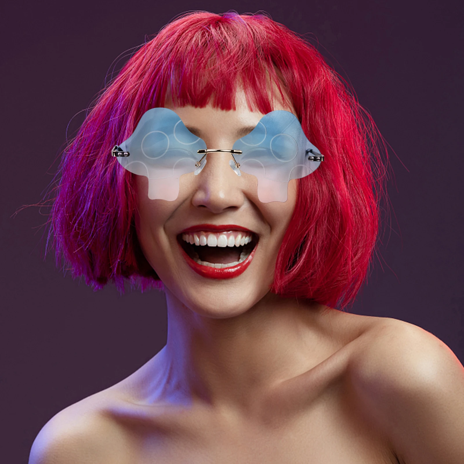 

Sunglasses Sky blue Metal Frameless Personalized Eyewear Trendy for Festival Parties Chic Sunglass Mushroom Glasses
