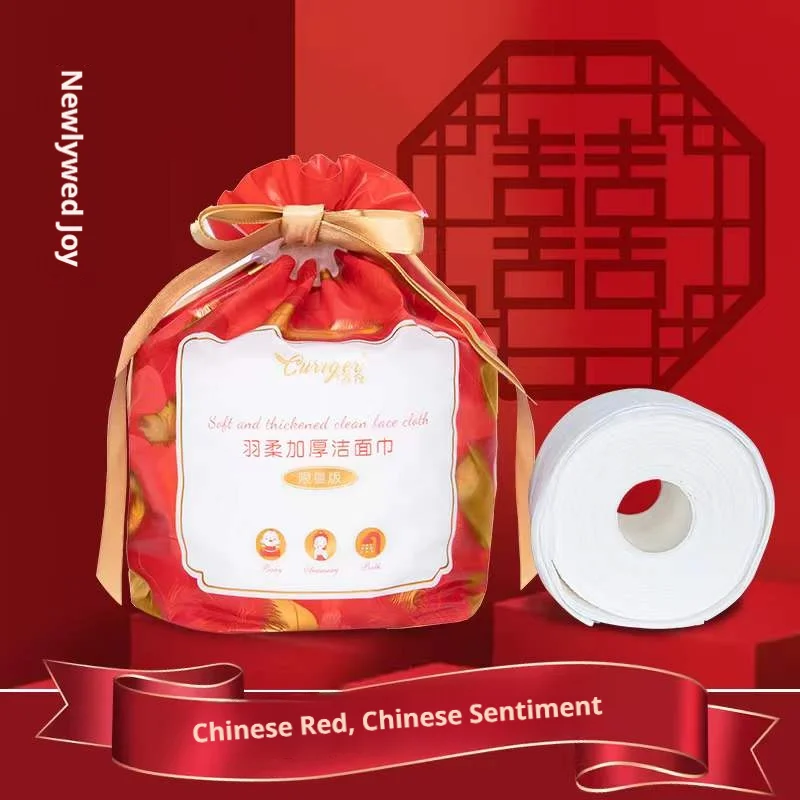 Red Disposable Face Towel Thickened Pearl Embossed Lint-Free Viscose Fiber for Wet Dry Use Facial Cleansing Makeup Removal