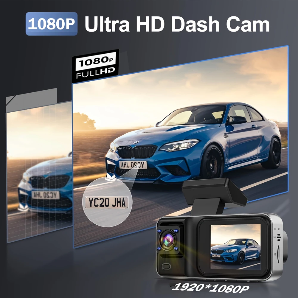 Dash Cam a 3 canali per auto Black Box Camera Car DVR 1080P Videoregistratore Telecamera posteriore per veicolo DVR per auto accessori per auto