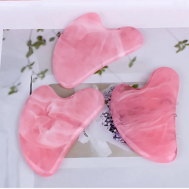 Planche de massage Gua Sha en résine naturelle, quartz rose, plaque Guasha, masseur de visage, grattoirs, outils pour le visage, le cou, le dos, le corps