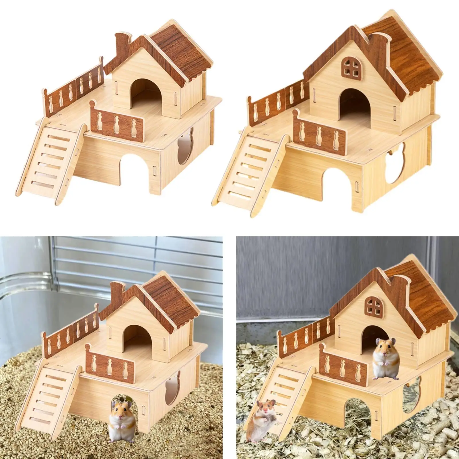 Wooden Hamster House Habitat Hamster Hut Hideout for Lemmings Syrian Hamsters Mice view 5