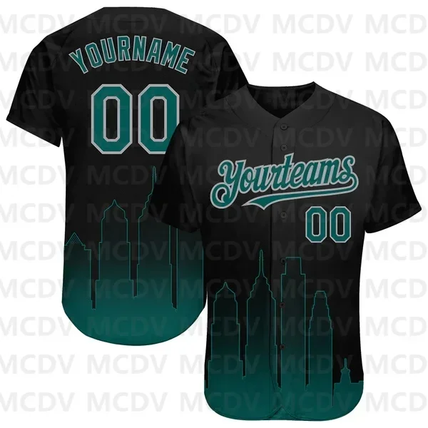 Custom Black Powder Blue-Orange 3D Miami City Edition Fade Fashion Authentic Baseball Jersey