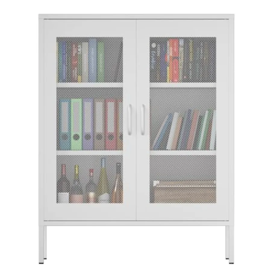 Metal Storage Cabinet with Mesh DoorsSteel Display Cabinet with Adjustable Shelves Metal Office Storage Locker for Home Office