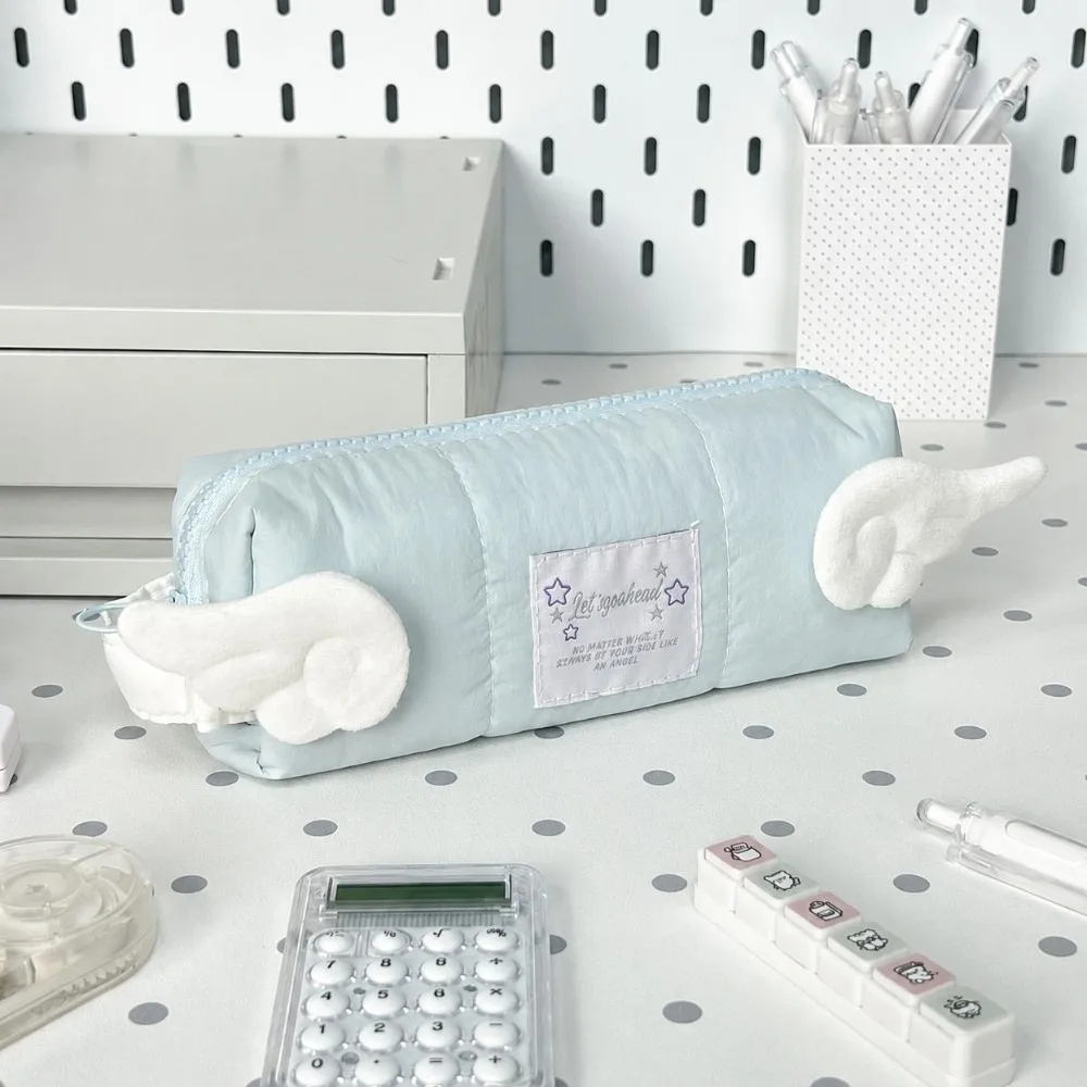 Durable Glacier Blue Star Print Pencil Case Large Capacity Handheld Pen Bag Pencil Pouch Gift