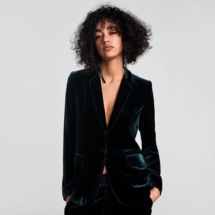 

Women's Velvet Jacket One-Button Suit European American Style Commuter Top Fashionable Outerwear