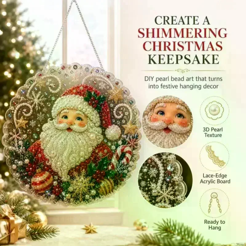 3D Christmas Pearl Rhinestone Painting Kit DIY Craft Metal Chain Festive Window Wall Pendant Decoration