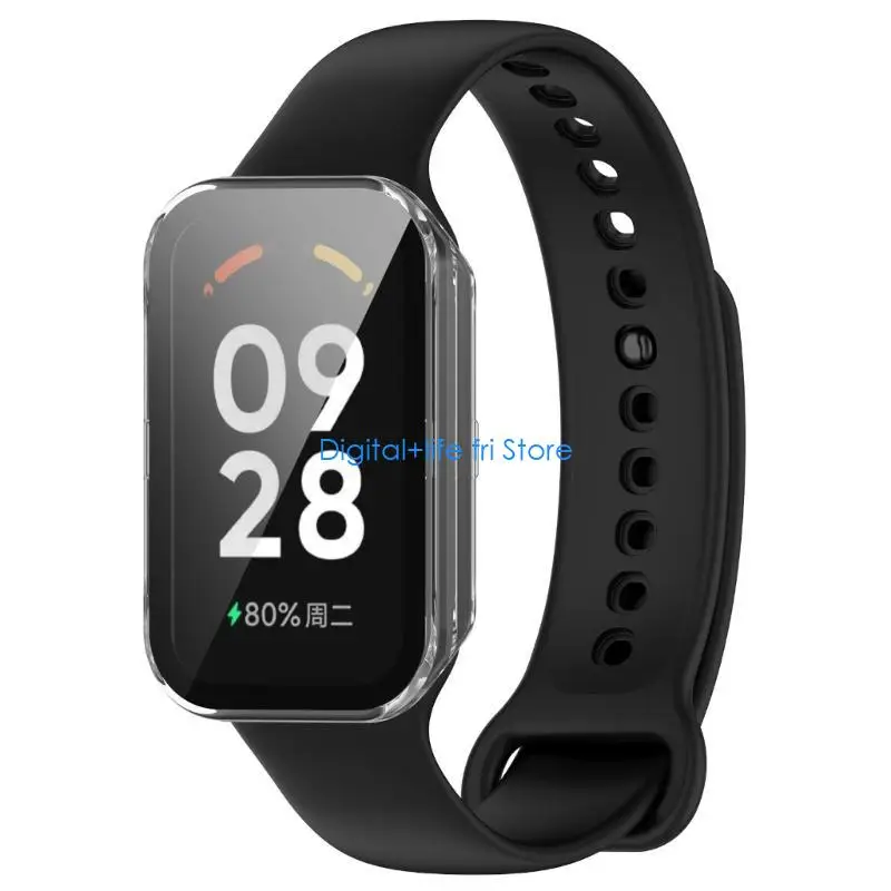 E06D Tempered Glass Protectors Bumpers Shells Full Protective Cover Scratch-proof PC Housing for Band 8 Active Smart Bracelet