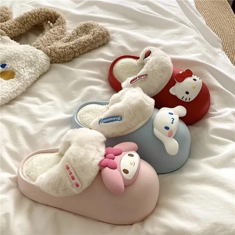 

Y2K Fashion Hello Kitty Baotou Slippers Plush Detachable Plush Cute Cartoon Cotton Slippers Warm And Comfortable EVA Home Shoes