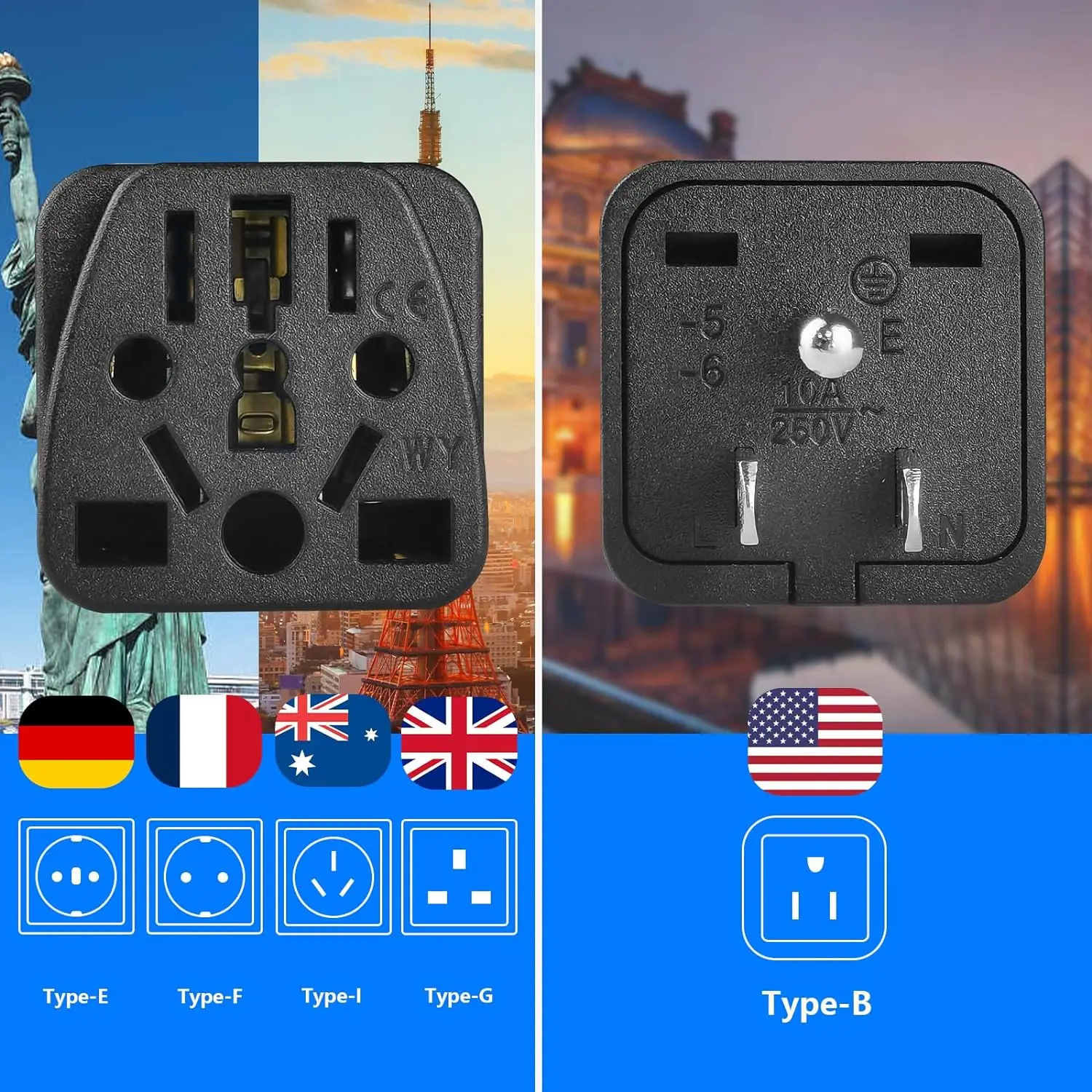 Europese Aan Ons Plug Adapter, 2 Pack Uk Naar Ons Plug Adapter, Universeel Naar Amerikaanse Plug Adapter, Geschikt Voor Eu/Uk/Au/Cn/Jp/