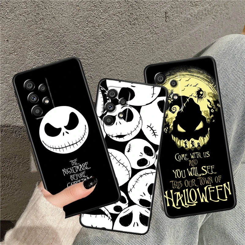 Disney Jack Skellington For Samsung A53 A52 A33 A32 A51 A71 A21S A13 A73 A50 A22 A23 A03 A72 A54 A12 5G TPU Black Phone Case