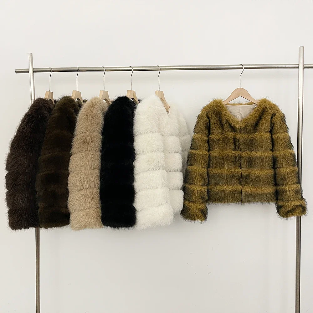 معطف الفرو صديقة للبيئة الثعلب الفراء سترة امرأة الشتاء الفراء فروي الخريف فو الفراء معطف السيدات سميكة الدافئة وهمية الراكون معطف الفرو