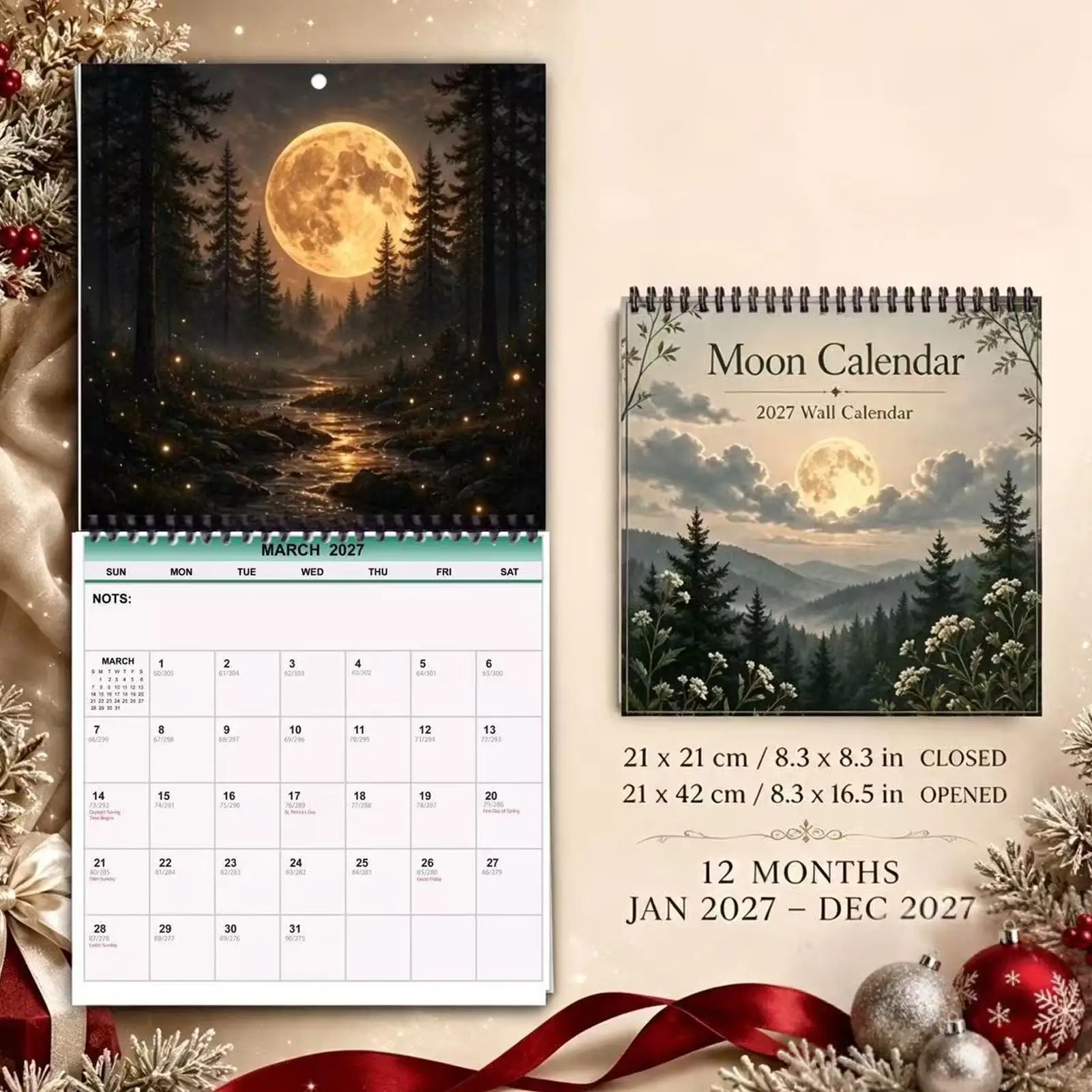 Hanging Calendar 2027 Wall Calendar 12 Month Moon Phases Monthly Organizer 2027 Wall Calendar Planner for Home Office School