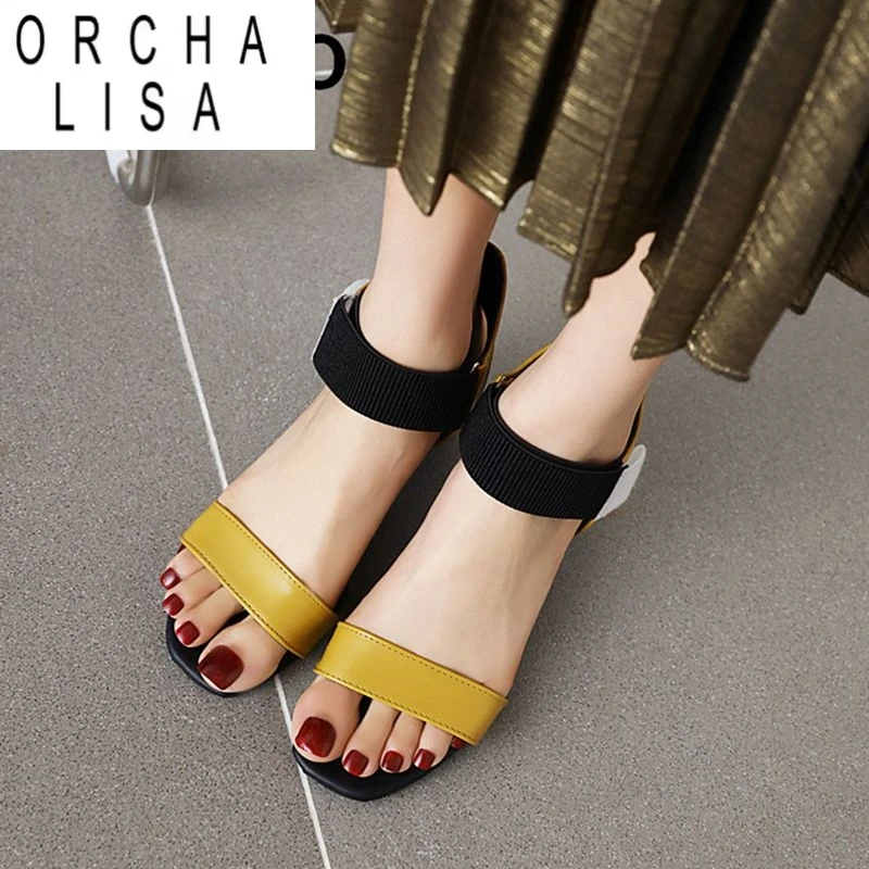 

ORCHA LISA 2025 Новые женские сандалии для отдыха с квадратным носком на блочном каблуке 11 см на липучке, разноцветные, большие размеры 41 42 43 Мягкая повседневная обувь