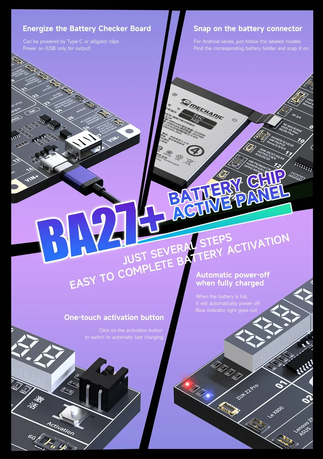MECHANIC BA27+ Battery Chip Active Panel Fast Charging Detection Board For iPhone 6-16 series Android Samsung Repair Tool