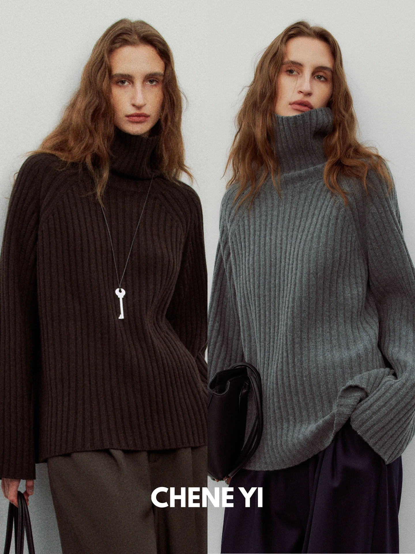 

CHENE Women's High Ne Sweater Wool Camere Knitwear ey Brown Coffee Color Winter Warm Long Sve Top Casual Sle