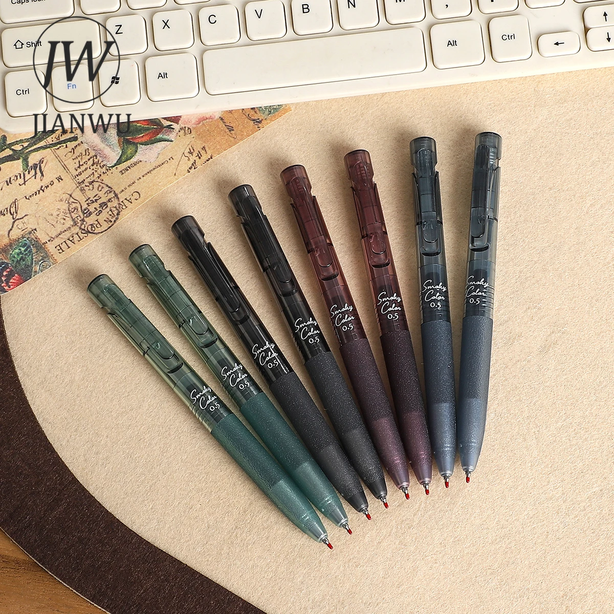 JIANWU Vintage Smoky Color Press Gel Pen 0.5mm Black Quick Drying Creative DIY Journal Student Supplies Stationery