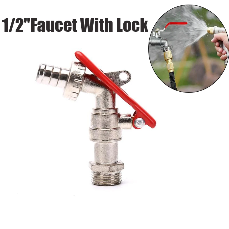 

1 шт., кран для садового шланга с замком, разъем для резервуара для воды, сменные инструменты, 1/2 дюйма, кран из цинкового сплава с резьбой, запираемый