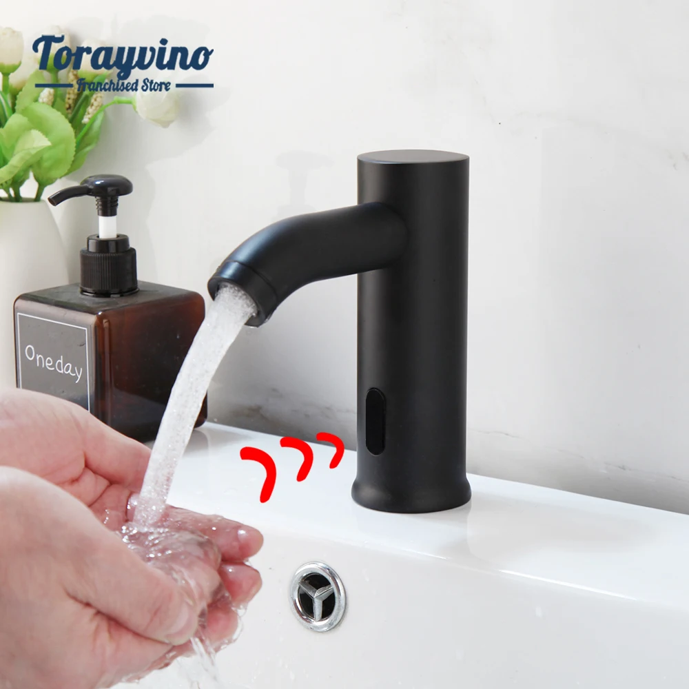 

Torayvino Bathroom Modern Smart Sensing Faucet Chrome Finished Matte Black Single Hole Deck Mounted Hot Cold Water Mixer Taps