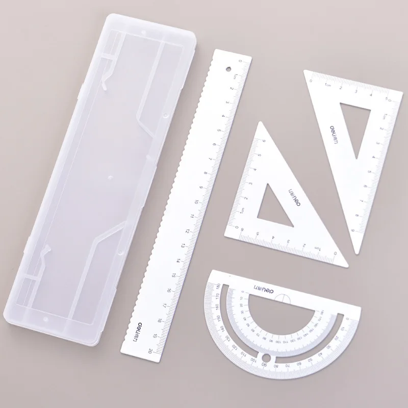 Deli Metal Ruler School Accessories Aluminum Multifunctional Triangle Ruler for School Kids Geometry Drawing Protractor Ruler