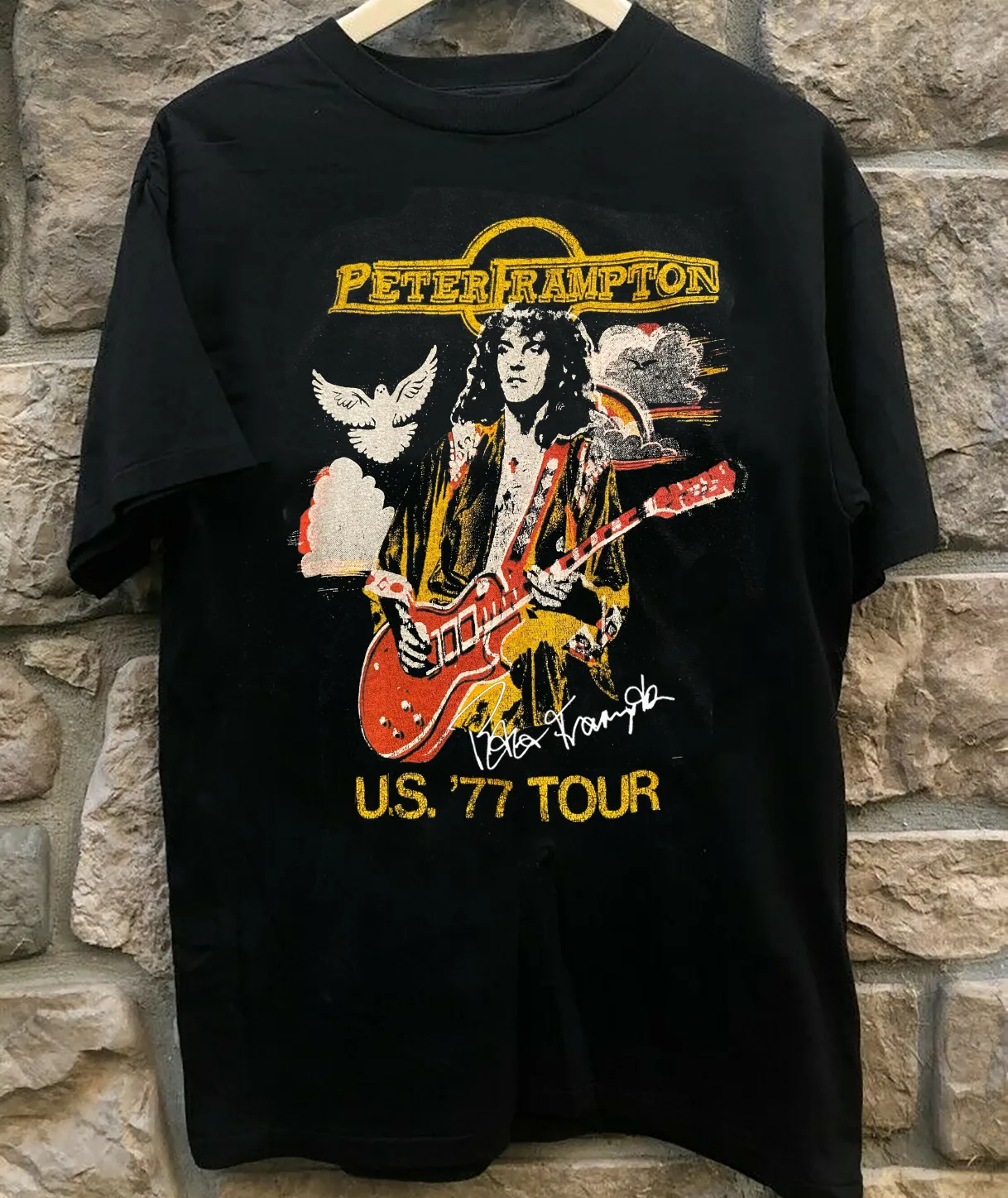 1970 US Tpur Peter Frampton Guitar Shirt Classic Black Unisex S-5XL NE2607