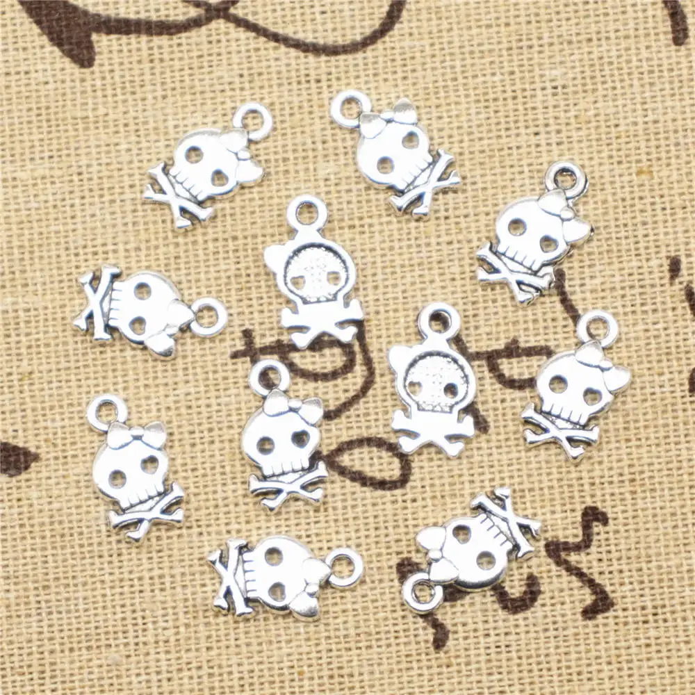 Diy Jewelry Accessori For Woman Charms Skull And Bones Antique Silver Color Pendant 10x16mm 30pcs