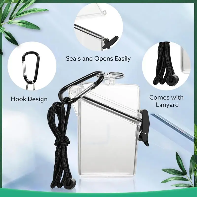 

(NEW) 5 Pack Waterproof ID Badge Holder Case Clear Vertical ID Card Holder With Lanyard Carabiner And Keychain Locker Dry Box