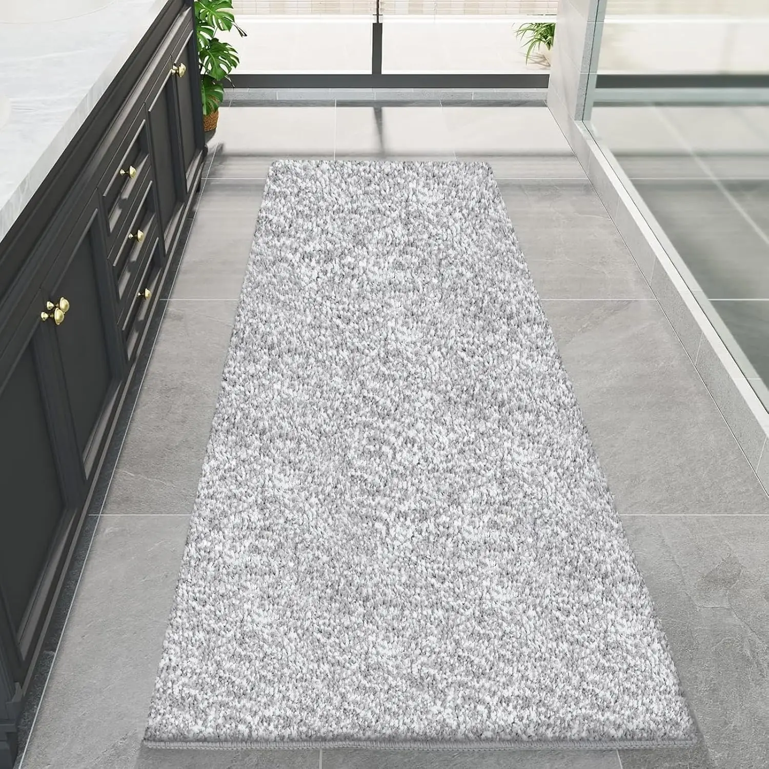 

Серо-белый коврик для ванной 59.8x29.9, большой, плюшевый, из микрофибры, нескользящий, впитывающий, мягкий, толстый, машинная стирка