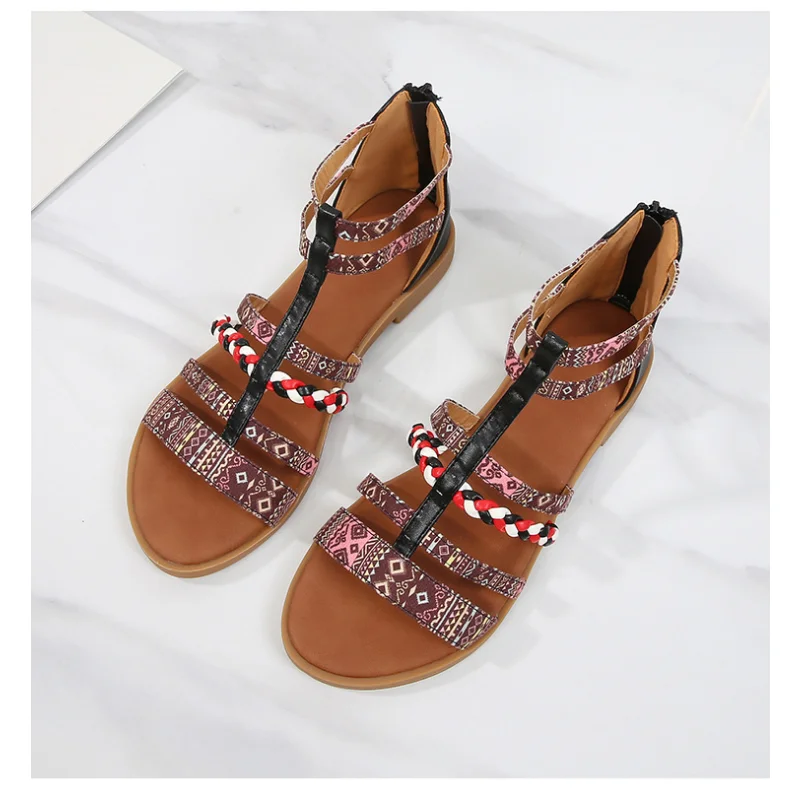 Fashion Women\'s Sandals Bohemia Flat Casual Shoes Bead Slip Open Toe Shoes Sandals Women Summer Women Sandals Rome Shoes