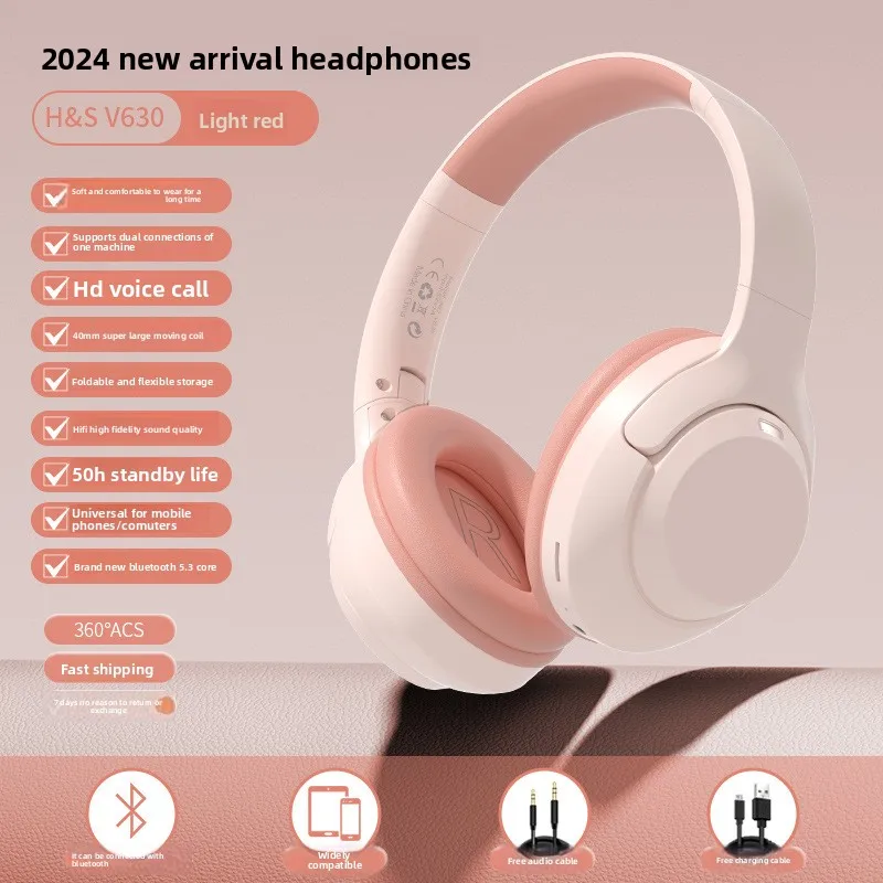 سماعات رأس V630 لاسلكية للألعاب للكمبيوتر المحمول قابلة للطي فوق الأذن مع عصابة رأس وسماعات بلوتوث صوت عالي الجودة