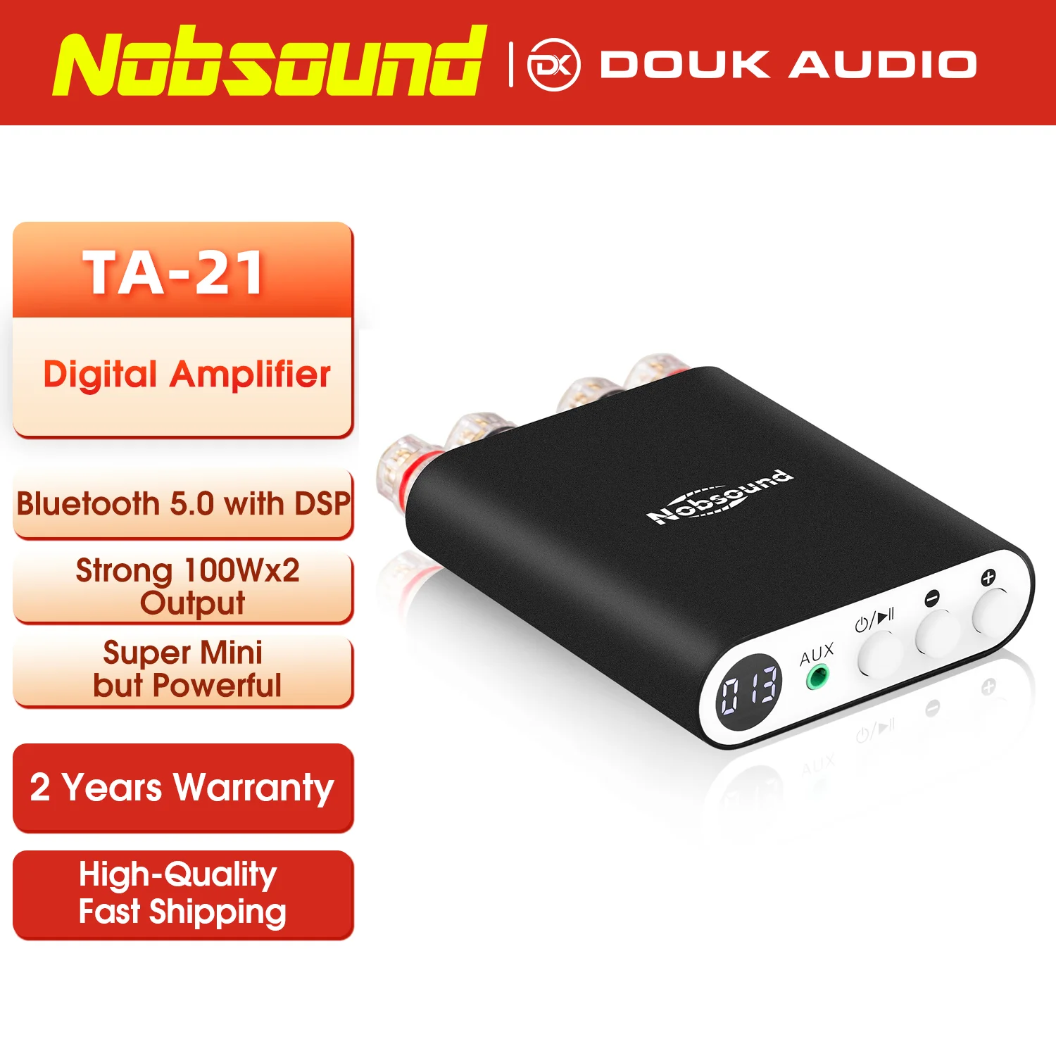 Nobsound TA-21 미니 Bluetooth 5.0 DSP 디지털 앰프 스테레오 오디오 수신기 TPA3221 통합 파워 앰프 100W + 100W