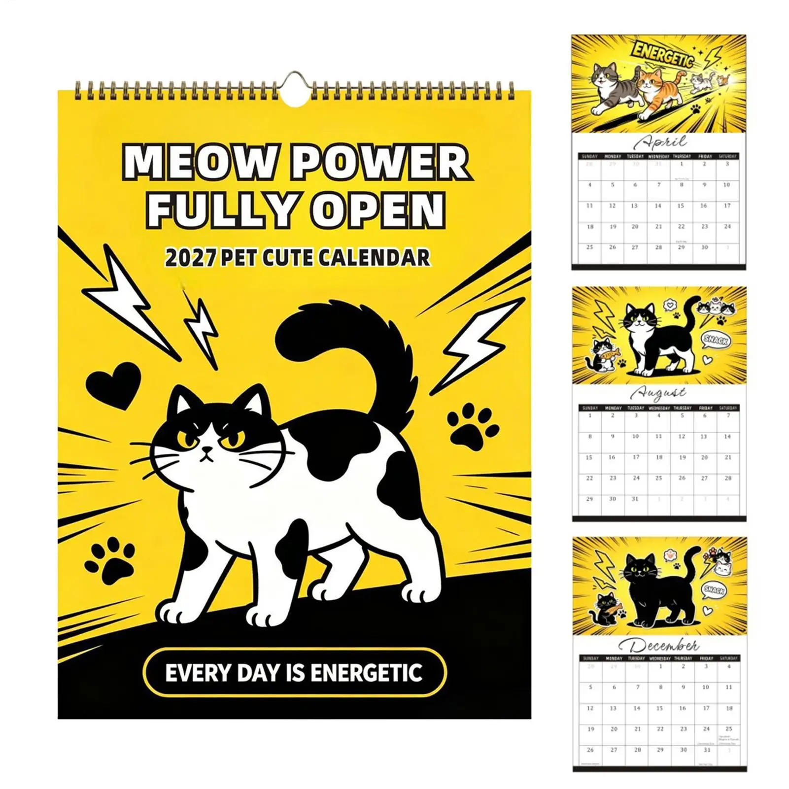 2027 Cat Wall Calendar 12 Month Different Cats Feline Pattern Wall Planner Home Office Organization Monthly Calendar Planning