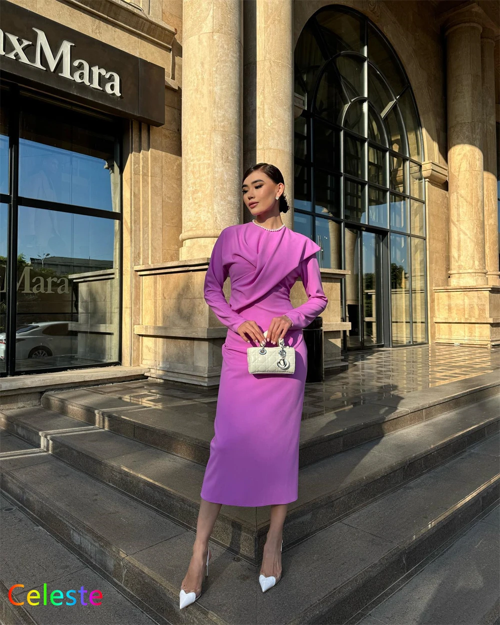 Gaun Malam Jersey Ungu Fashion Putri Duyung Kustom Gaun Homecoming Lengan Panjang Leher-o Klasik Gaun Homecoming Modern Vestido De Festa