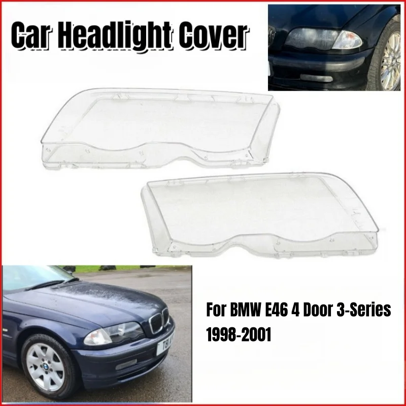 Car Headlight Cover For BMW E46 4 Door 3-Series 1998-2001 Lampshade Bright Shell Head Lamp Lens Covers