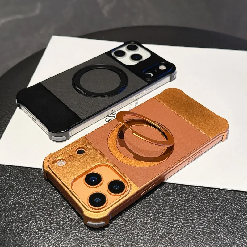 

For IPhone 17 Pro Magnetic Leather Case with 360 Rotating Stand and Clicking Sound Pull Tab Design For Iphone 17 Pro Max