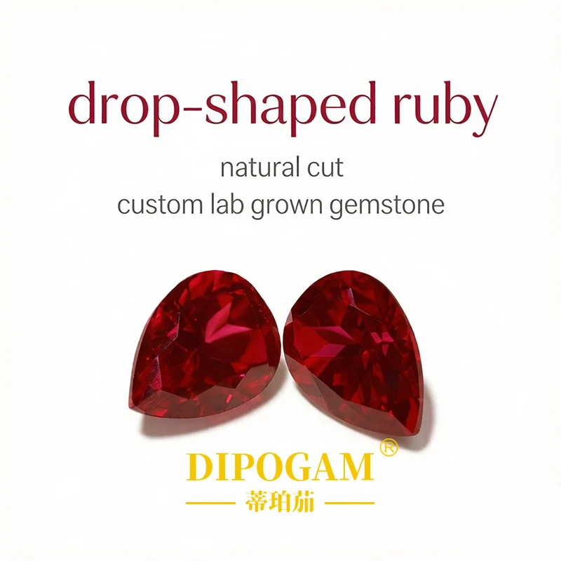 Waterdrop-Shaped Cultivated Ruby Loose Stone Pear-Cut Natural Gemstone for Wholesale Direct Sale Custom Cultivated Jewelry