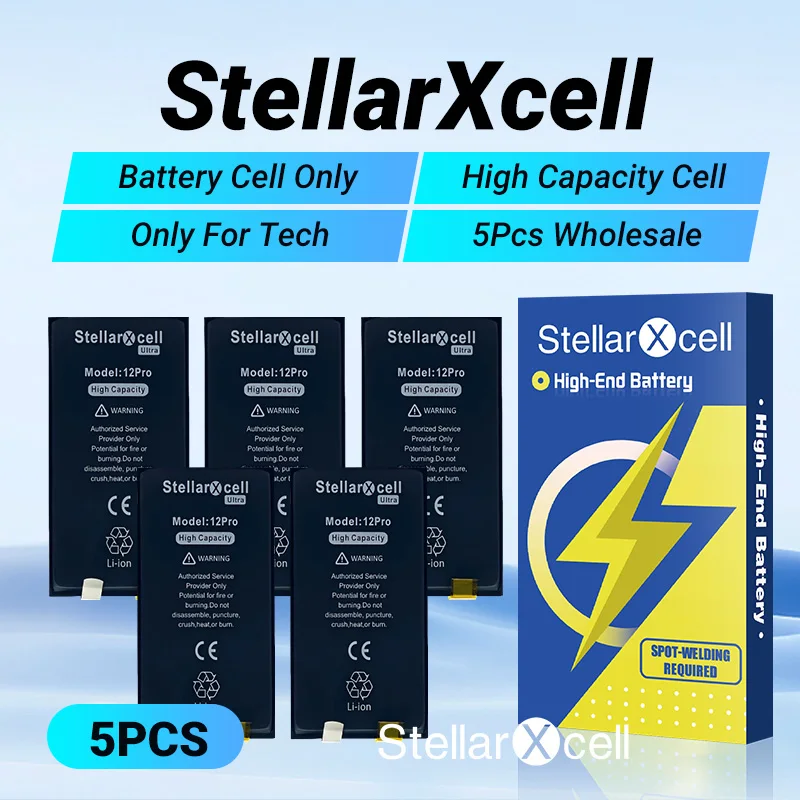

5pcsStellarXcell without flex High Capacity Battery Cell for iPhone Xs X Max Xr 11 12 13 14 15 Pro Plus Mini spot-welding