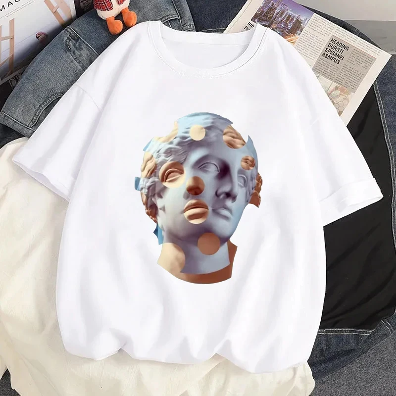 الرجعية التماثيل ديفيد أسطورة الجرافيك تي شيرت المرأة Kawaii تيز القمم Harajuku 90s قصيرة الأكمام الشارع الشهير التي شيرت الملابس النسائية