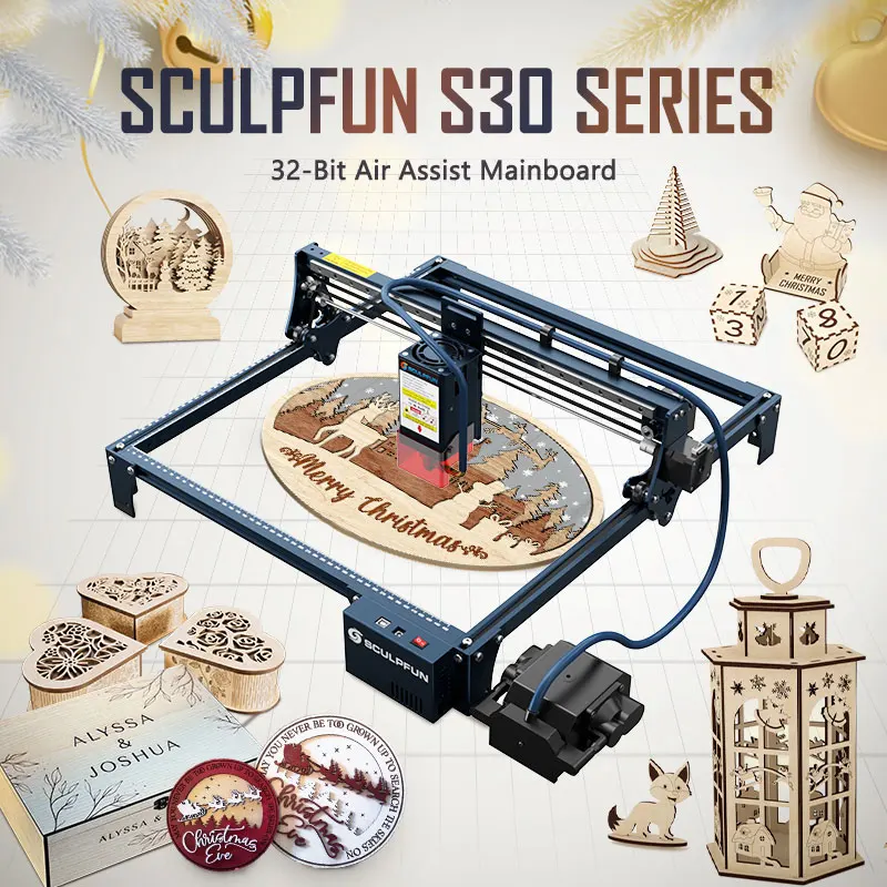 SCULPFUN S30 Pro Max Incisore Laser 20W, Assistenza Aria Automatica, Messa a Fuoco Laser 0.08*0.1mm, Scheda Madre a 32 bit, 410*400mm
